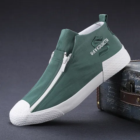 Herren High-Top Segeltuch-Sneaker Mode Reißverschluss Flache Board-Schuhe Britischer Stil Lässige Vulkanisierte Gummisohle Männliche Schuhe