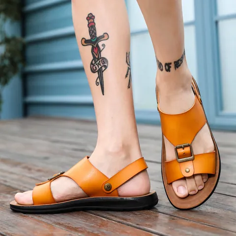 Men's Fashion Microfiber Leather Beach Sandals Breathable Casual Summer Outdoor Buckle Strap Sandals For Men