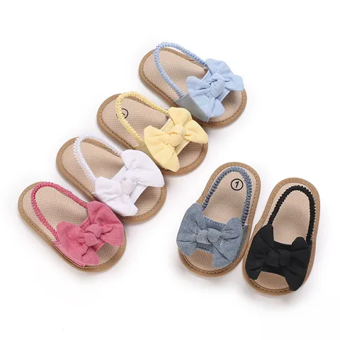 Canvas Infant Baby Girl Sandals Soft Sole Anti Slip Summer Prewalker Shoes With Bowknot Elastic Strap Toddler First Walkers