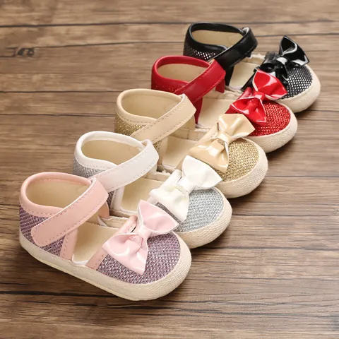 Infant Girl Princess Walking Shoes Glitter Bowknot Soft Sole Mary Jane Flats Toddler First Walkers Baby Wedding Party Gift