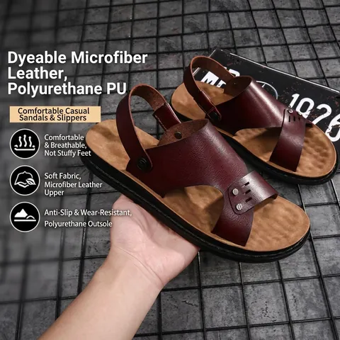 Men's Casual Microfiber Leather Sandals Summer Outdoor Breathable Beach Shoes With PU Sole Metal Studs For Men