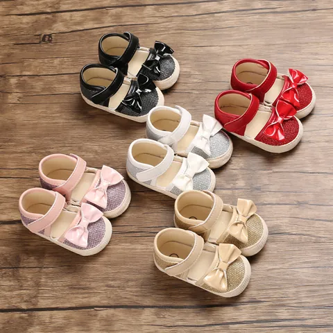 Infant Girl Princess Walking Shoes Glitter Bowknot Soft Sole Mary Jane Flats Toddler First Walkers Baby Wedding Party Gift