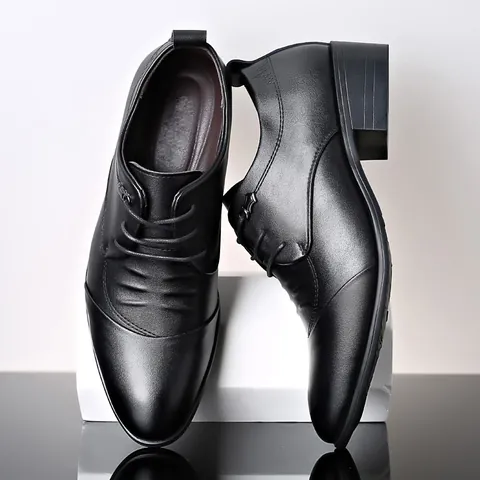 Men Business Formal Height Increasing Leather Shoes Recycled Leather Lace Up Low Top Wedding Dress Shoes Soft Sole Non Slip Office Oxford Footwear