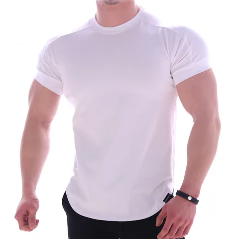 Men Quick Dry Sports T-Shirt Slim Fit Muscle Training Top Polyester Round Neck Short Sleeve Gym Running Apparel