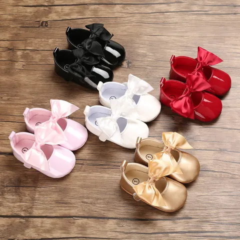 Säugling Baby Mädchen Mary Jane Lauflernschuhe Lackleder Große Schleife Weiche Sohle Rutschfeste Prinzessin Formelle Schuhe