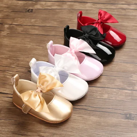 Säugling Baby Mädchen Mary Jane Lauflernschuhe Lackleder Große Schleife Weiche Sohle Rutschfeste Prinzessin Formelle Schuhe