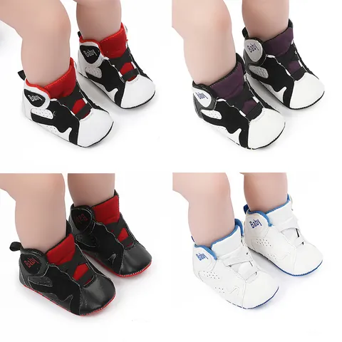 Infant Toddler High Top Basketball Style Walking Shoes Artificial PU Leather Soft Sole Non-Slip Baby First Walkers For Boys Girls