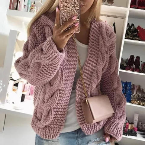 Dames Kabelgebreid Vest Trui Ruime Lange Mouw Open Voorkant Eenvoudig Breiwerk Casual Jas Voor Herfst Winter