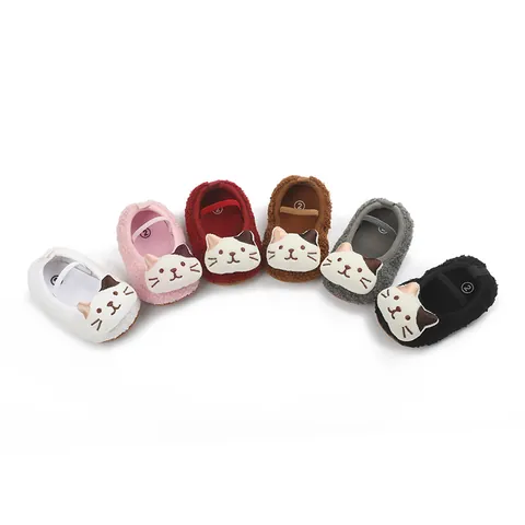 Cartoon Cat Baby First Walker Shoes Soft Sole Plush Warm Infant Toddler Prewalker Boots Anti-Slip Slip-on Baby Shoes