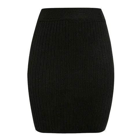 Women Elegant Solid Color Ribbed Knit Skirt Office Bodycon Mini Skirt Elastic High Waist Acrylic Bottom Slim Skirt For Daily