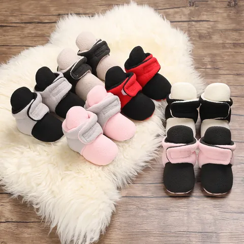 Infant Baby Winter Cotton Shoes Soft Sole Color Block Warm First Walker Shoes For 0-1 Year Old Toddler Boys Girls Hook and Loop Casual Shoes