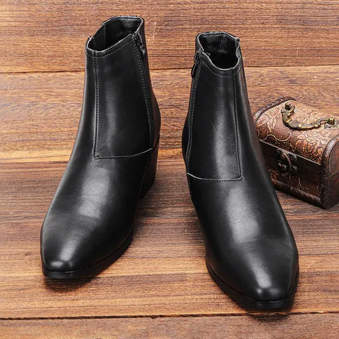 Stivaletti Chelsea da Uomo Moda Pelle Rialzo Altezza Stivaletti Cerniera Laterale Punta Appuntita Scarpe Stringate Formali da Uomo