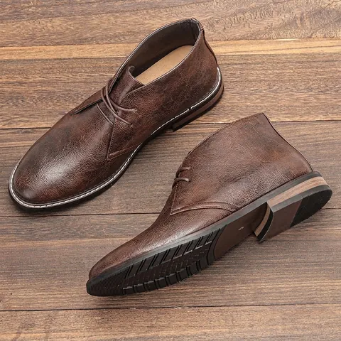 Uomo Retro Desert Boots Chukka Polo Boots Brunito Pelle PU Scamosciata Antiscivolo Casual Media Altezza Scarpe Grandi