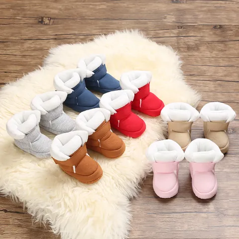 Infant Soft Sole Casual Cotton Boots Warm Faux Fleece Lined Baby Shoes Non-Slip Velcro Toddler First Walkers For Winter