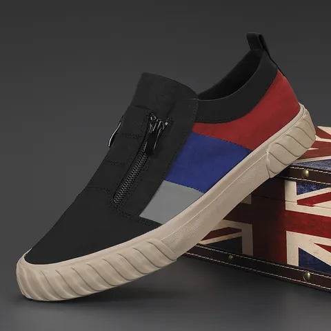 Herren Mode Stoffschuhe Patchwork Lässig Board Schuhe Mit Reißverschluss Koreanischer Stil Vulkanisierte Gummisohle Wanderschuhe