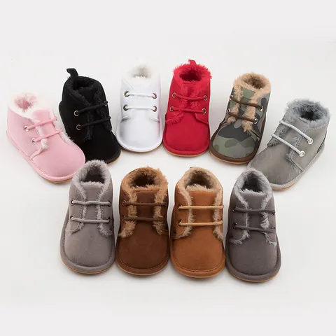 Infant Winter Warm Fleece-Lined Walking Shoes Non-Slip Rubber Sole Baby Cotton Fabric High Top Toddler First Walker Shoes