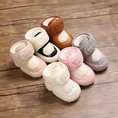Warm Infant Snow Boots Fleece Lined First Walkers Cartoon Sheep Embroidered Soft Sole Baby Shoes With Hook-and-loop