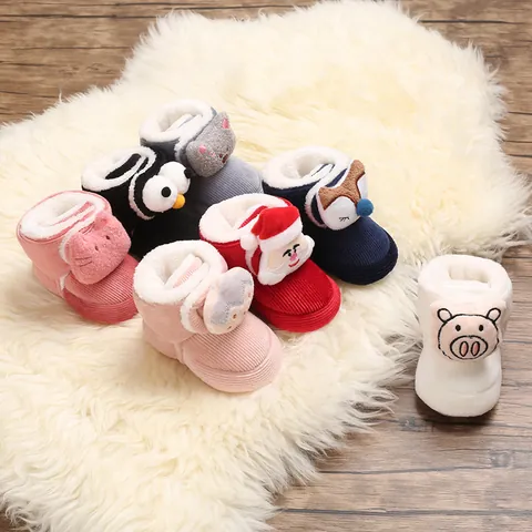 Infant Soft Sole First Walkers Cartoon Animal Winter Warm Fleece Baby Shoes Anti-Slip Newborn Toddler Snow Boots