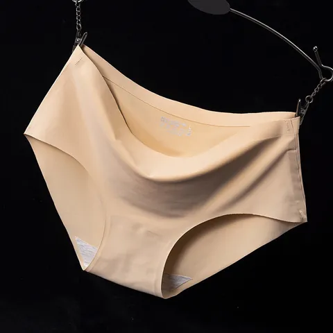 Women Seamless Ice Silk Panties Mid-Low Waist One-Piece Breathable Stretchy Underwear Solid Color Briefs Soft Lingerie