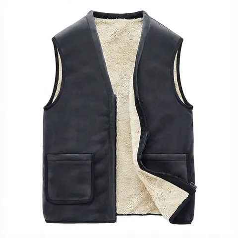 Men Casual Fleece Lined Vest Winter Thickened Polyester Cardigan V-Neck Warm Sleeveless Top For Middle Aged Father