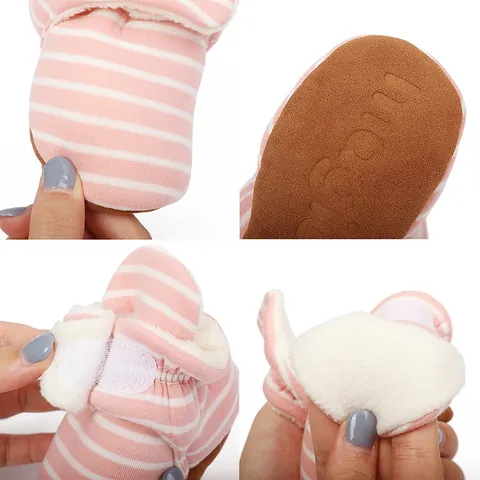 Infant Winter Fleece Lined Boots Striped Warm Soft Sole Prewalker Shoes For Baby Boys Girls