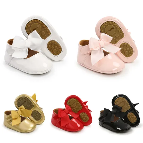 Infant Baby Girl Princess Shoes Bowknot Soft Sole Prewalker Patent Leather Flats For Party Wedding Spring Autumn Mary Jane