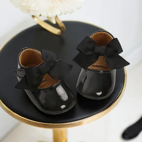 Infant Baby Girl Princess Shoes Bowknot Soft Sole Prewalker Patent Leather Flats For Party Wedding Spring Autumn Mary Jane