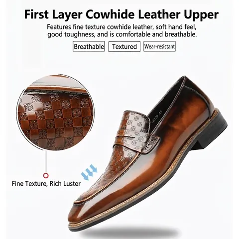 Genuine Patent Cowhide Leather Loafers Men Business Formal Square Toe Embossed Totem Vintage Slip On Office Dress Shoes