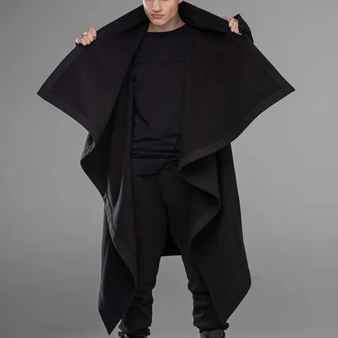Uomo Giacca a Vento a Mantella Irregolare Collo Alto Punk Gotico Tinta Unita Manica Lunga Poncho Giacca Per Inverno Uomo