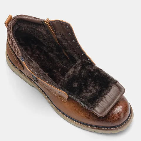 Stivali Martin da Uomo Vintage Stringati Con Cerniera Laterale Tronchetti Bruniti in Pelle PU Autunno Inverno Caldi da Lavoro Casual