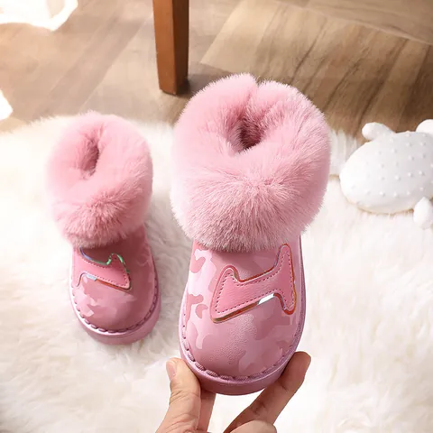 Kids Winter Snow Boots Faux Fur Lining Warm Ankle Boots Waterproof Non-Slip Camouflage Outdoor Shoes For Boys Girls