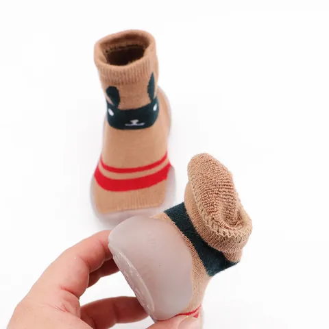 Thickened Terry Baby Sock Shoes Non-Slip Soft Sole Toddler Shoes Winter Warm Knitted Cartoon Animal Baby Walking Shoes