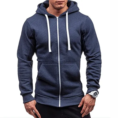 Herren Casual Durchgehender Reißverschluss Kapuzenpullover Einfarbig Polyester Langarm Sweatshirt Locker Mode Sportliche Kapuzenjacke Top Für Frühling Herbst