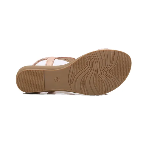 Sandales Plates de Style Bohème pour Femmes PU TPR Bout Rond Chaussures d'Été Décontractées de Plage avec Sangle Élastique Arrière