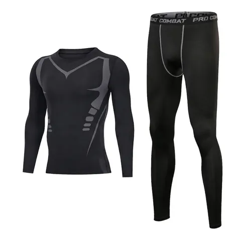 Men Compression Suit Fleece Lined Athletic Tracksuit Thermal Long Sleeve Top And Bottom For Gym Running Winter Outdoor Training Wear