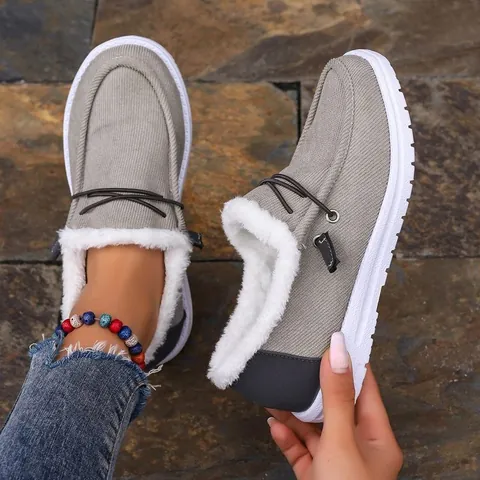 Dames Winter Warm Katoenen Schoenen Kunstmatig Kort Pluche Voering Slip On Platte Sneeuw Stijl Loafers Comfortabele Effen Kleur Schoeisel