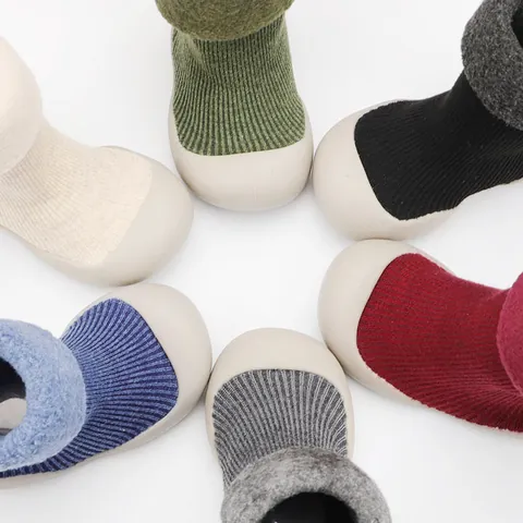 Winter Warm Baby Toddler First Walker Shoes Thickened Knit Non-Slip Soft Rubber Sole Indoor Floor Socks Shoes For Boys Girls