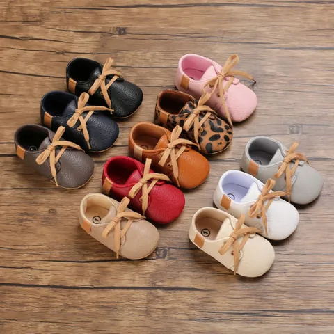 Infant Baby Soft Sole First Walkers Shoes 0-1 Year Old PU Leather Lace-up Non-slip Toddler Prewalker Moccasins