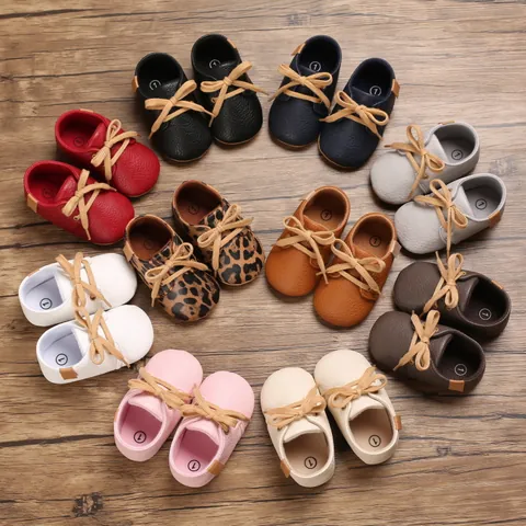 Infant Baby Prewalker Shoes PU Leather Soft Sole Lace-up Casual Sneakers For 0-1 Year Old Toddler First Walkers