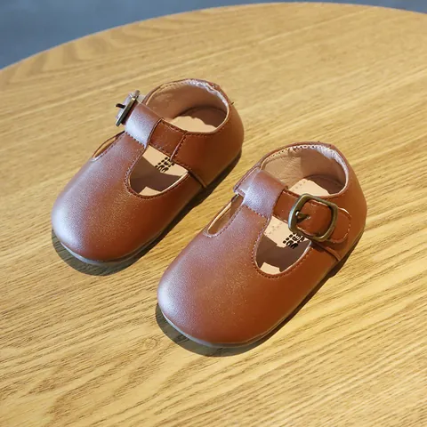 Baby T-Strap Mary Jane Walking Shoes British Retro Style Soft Sole Microfiber Leather First Walker Shoes For Toddlers Girls Boys