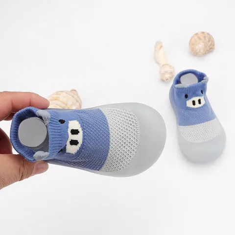 Baby First Walker Shoes Breathable Hollow Mesh Cartoon Pig Bear Soft Sole Non-Slip Toddler Indoor Learning Sock Shoes