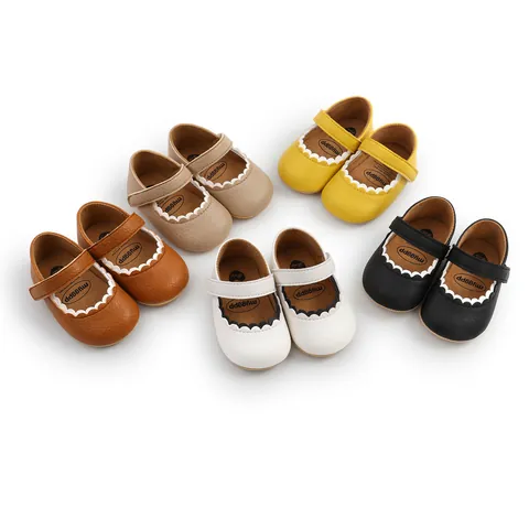 Baby Girls Mary Jane Pre-walker Shoes Synthetic Leather Scalloped Trim Soft Sole Infant Princess Toddler First Walkers