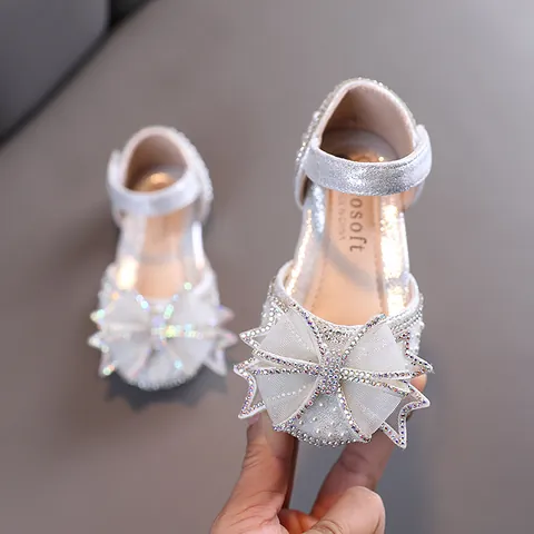 Scarpe da Principessa in Stile Coreano per Bambina Con Fiocco in Strass Perla Artificiale Pelle Sintetica Antiscivolo Scarpe da Ballo per Bambini