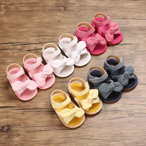 Scarpe Primi Passi Estive per Bimba Sandali in Cotone con Fiocco Traspiranti Antiscivolo Suola in Gomma Morbida per Neonati