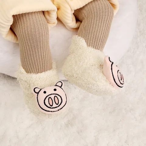 Cute Cartoon Baby Prewalker Shoes Soft Sherpa Fleece Winter Warm Infant Floor Boots For Newborn Toddler First Walkers