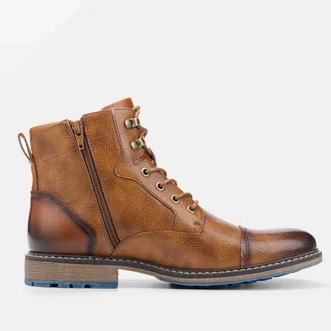 Stivali Martin da Uomo Retro in Pelle PU Stivali da Lavoro Industriale Stringati Alti Alla Caviglia Con Cerniera Laterale Suola Blu
