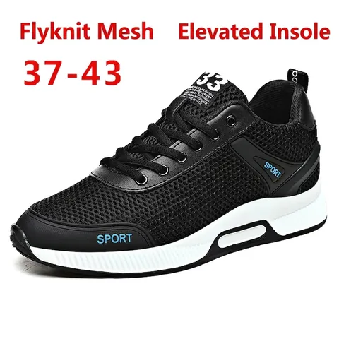 Men's Hidden Heel Height Increasing Running Shoes Breathable Flyknit Mesh Sport Sneakers Casual Walking Shoes For Men