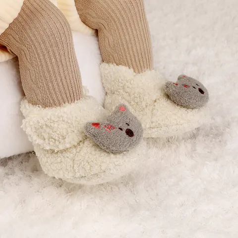 Cute Cartoon Baby Prewalker Shoes Soft Sherpa Fleece Winter Warm Infant Floor Boots For Newborn Toddler First Walkers