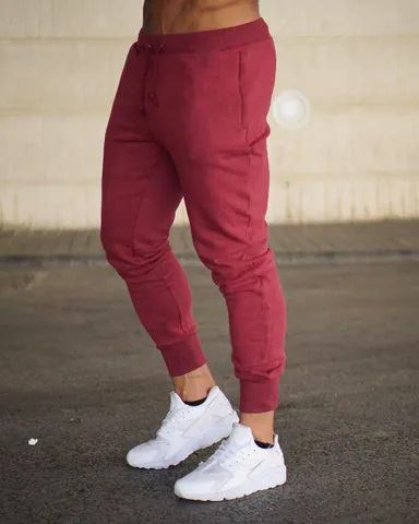 Men's Casual Slim Fit Joggers Solid Color Drawstring Sweatpants Sporty Male Trousers Ribbed Cuffs Outdoor Fashion Pants