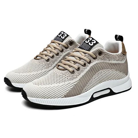 Men Flyknit Sports Shoes Breathable Mesh Hidden Height Increasing Casual Running Sneakers Wear Resistant Fashion Trainers For Men Footwear